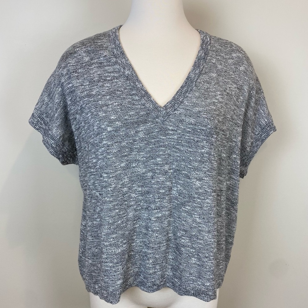 Madewell Cropped Dolman Sleeves Knit Sweater Top Oreo Gray Size M‎ Boxy V Neck